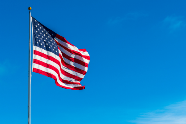  American Flag in the Blue Sky